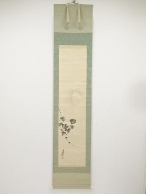 今尾景年筆　残月牽牛花図　肉筆紙本掛軸（共箱・二重箱）□z